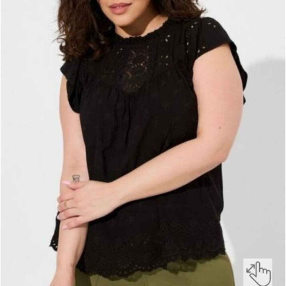 Torrid Black Lace Eyelet Ruffle Top